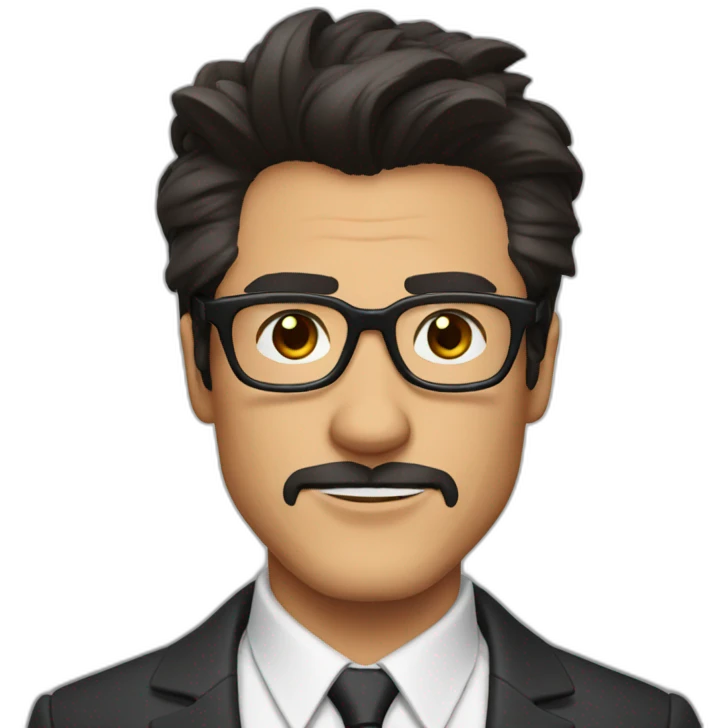 Man with black round frame glasses with Tony Stark hair style emoji