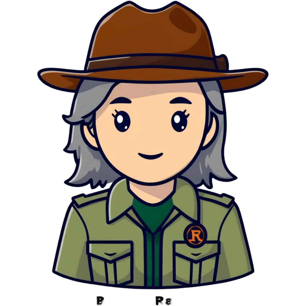 white woman park ranger with brown and gray hair emoji