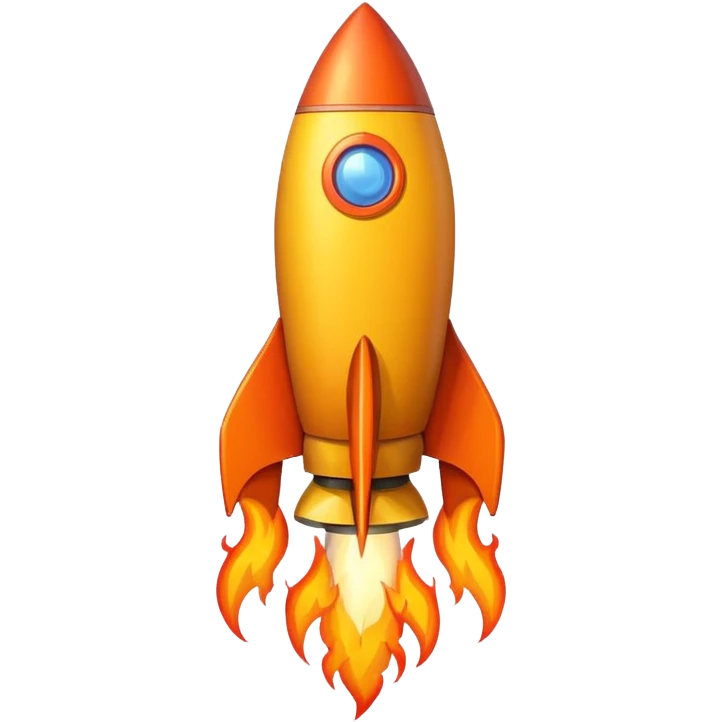 create a imoji showing rocket going in south east direction with proper flames. emoji