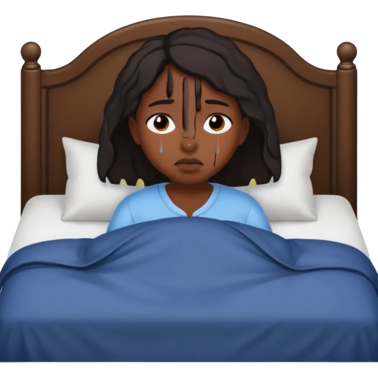 Black girl in a big bed by herself crying emoji
