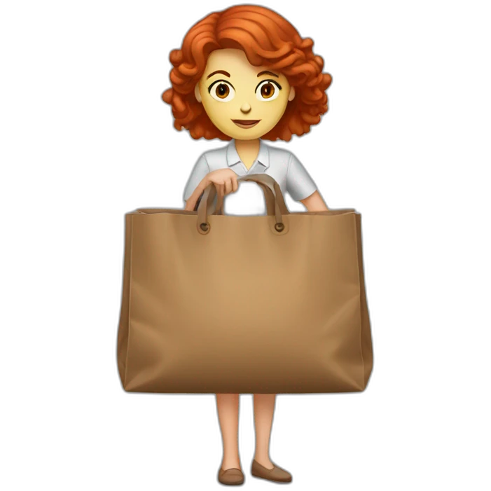red hair female psycholog wear big brown bag emoji