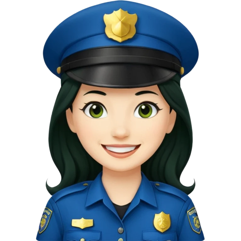 Female POLICE IN green, long black hair, happy smile emoji