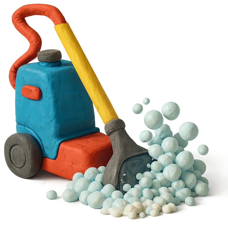 carpet shampooer in action, bubbles spilling out, no background emoji