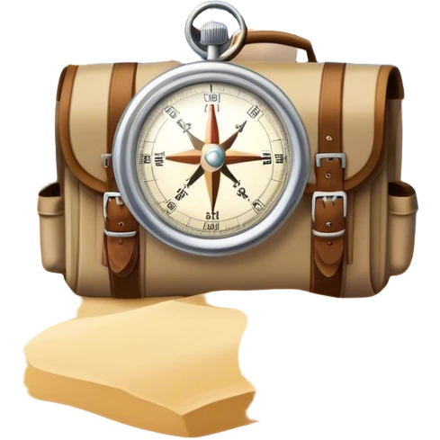 Icon for Expeditions: a compass, a map, a backpack and a rugged expedition jeep, set against a backdrop of snowy mountains, sand dunes and tropical islands. The icon should capture the spirit of adventure and exploration in diverse landscapes. Transparent background. emoji