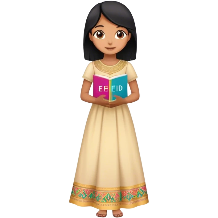 Happy Eid  colorful vibe and words written girl with black hair and beautiful dress  emoji