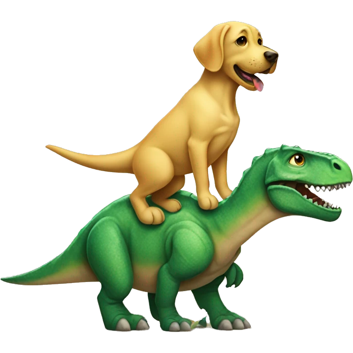 Dark Yellow Labrador dog riding a dinosaur emoji