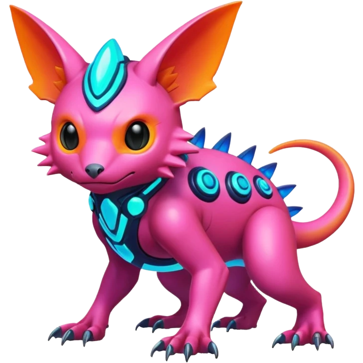 Tropical futuristic lush warm-colored modern colorful neon-colored cyber-Fakémon-Digimon-Trico-creature emoji