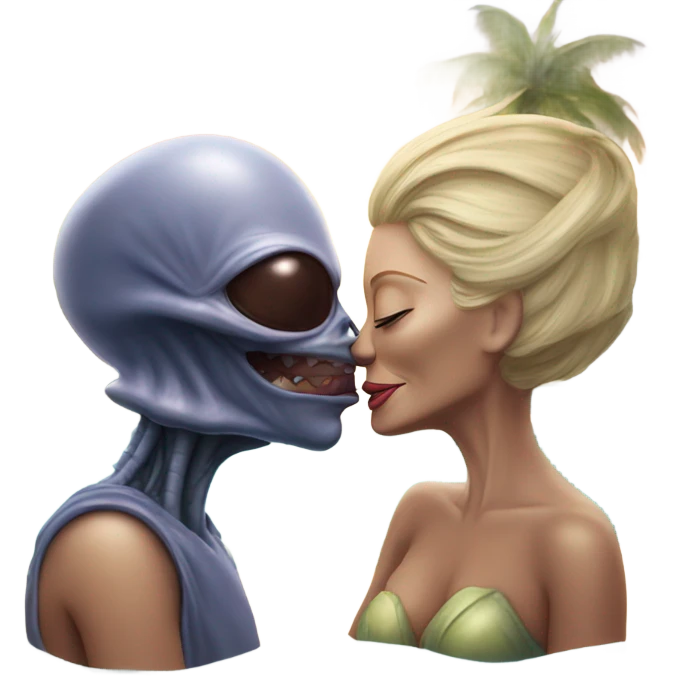 Photo realistic, Donald Trump, kissing and embracing alien woman at the beach by the pool emoji
