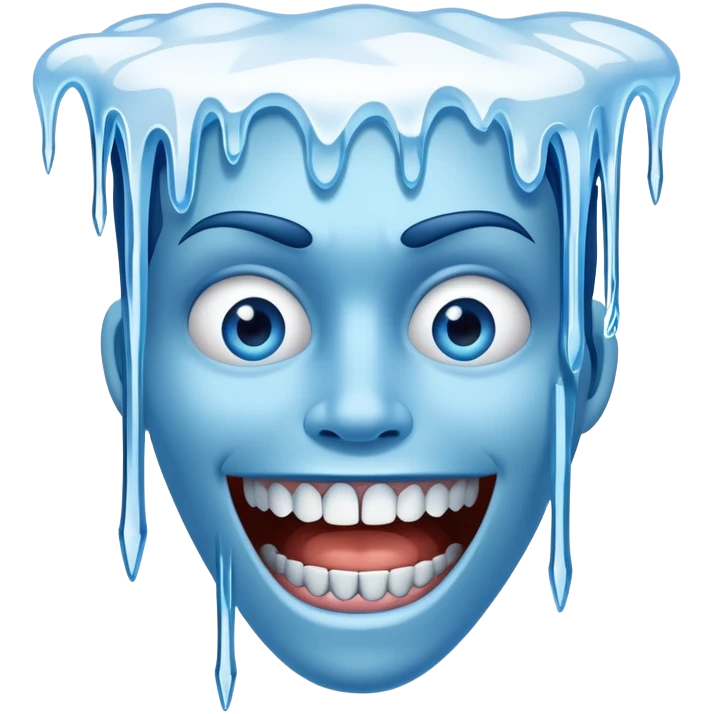 Blue face with chattering teeth, icicles hanging from face, freezing cold expression emoji