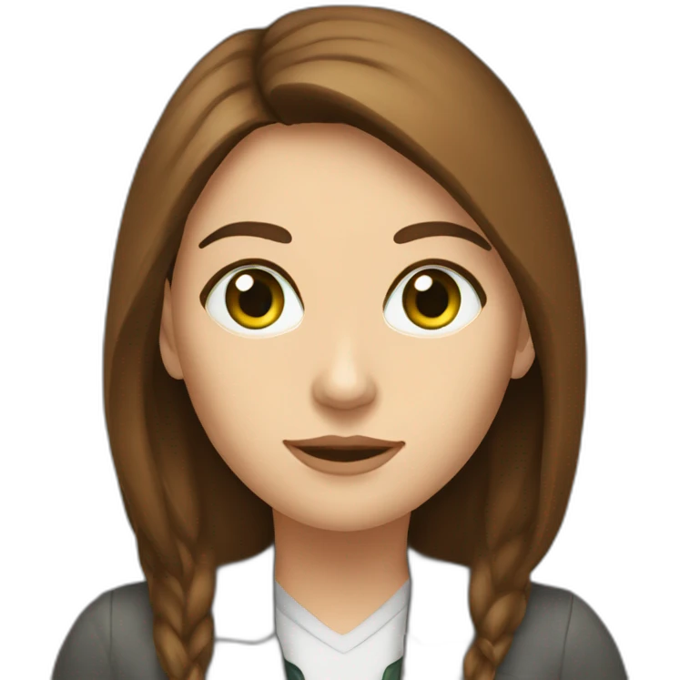 IT teacher woman university green eyes long brown hair laptop emoji