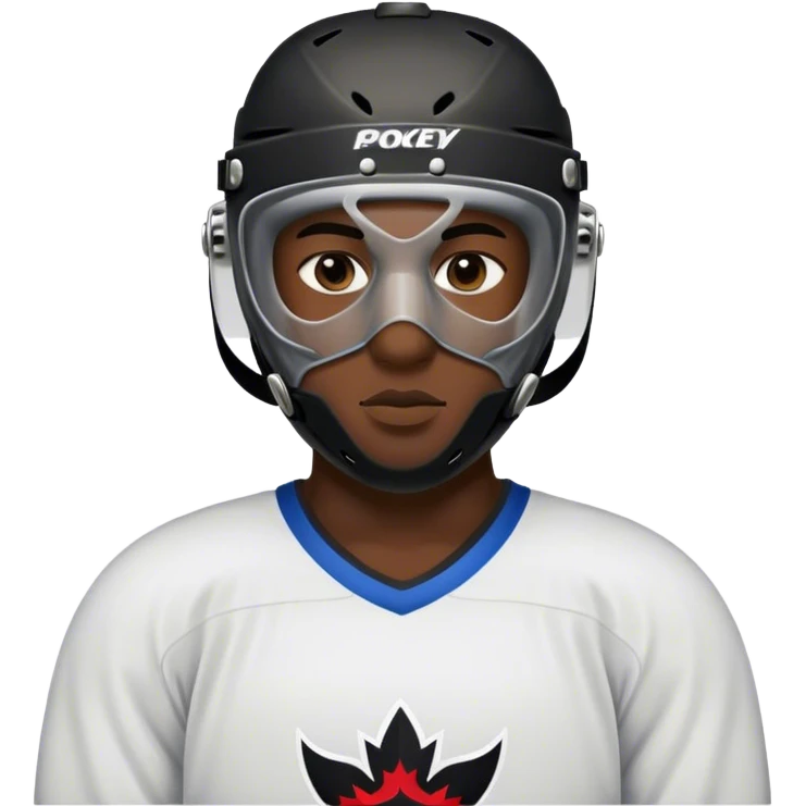 dark skinned black man with short hair wearing hockey mask emoji