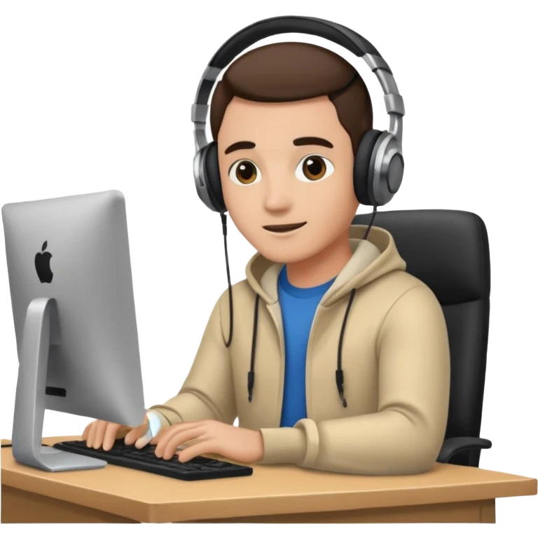 A video editor sitting in front of his computer. emoji