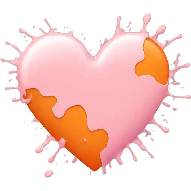 Light Pink heart with orange and white paint splatter  emoji