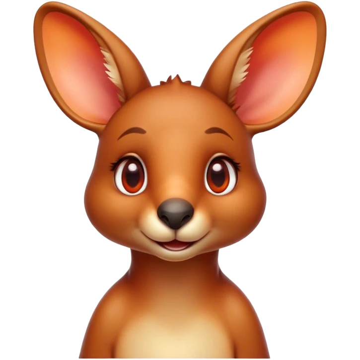 Cinematic Cute Kangaroo Portrait Emoji, Head tilted playfully and inquisitively, featuring a glossy red-orange fur with soft, rounded ears and round, sparkling amber eyes full of curious mischief, Simplified yet irresistibly adorable features, highly detailed, glowing with a warm, friendly glow, high shine, affectionate and bouncy, stylized with a touch of outback whimsy, bright and endearing, soft glowing outline, capturing the essence of a mischievous yet loving kangaroo, so playful it feels like it could hop out of the screen and into your arms! emoji