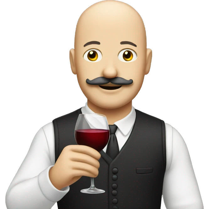 bald man with moustache and a wine emoji