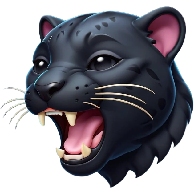 Cinematic Cute Yawning Panther Portrait Emoji, Head tilted slightly with a dramatic, wide-open yawn, showcasing a sleek, shadowy form with drowsy, half-closed eyes and a relaxed, open expression, Simplified yet irresistibly adorable features, highly detailed, glowing with a soft, cozy dark glow, high shine, relaxed yet expressive, stylized with a dash of whimsical elegance, soft glowing outline, capturing the essence of a drowsy yet affectionate jungle guardian that appears ready to stretch out for a nap! emoji
