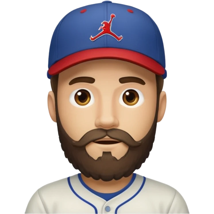 bearded guy with a Jordan baseball cap, full bushy beard, emoji style emoji