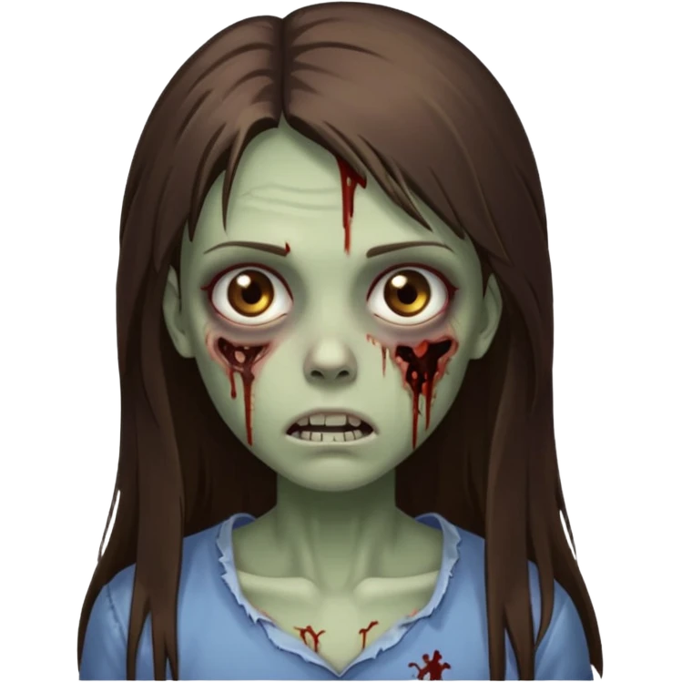 a zumbi girl with long brunette straight hair and light brown eyes emoji