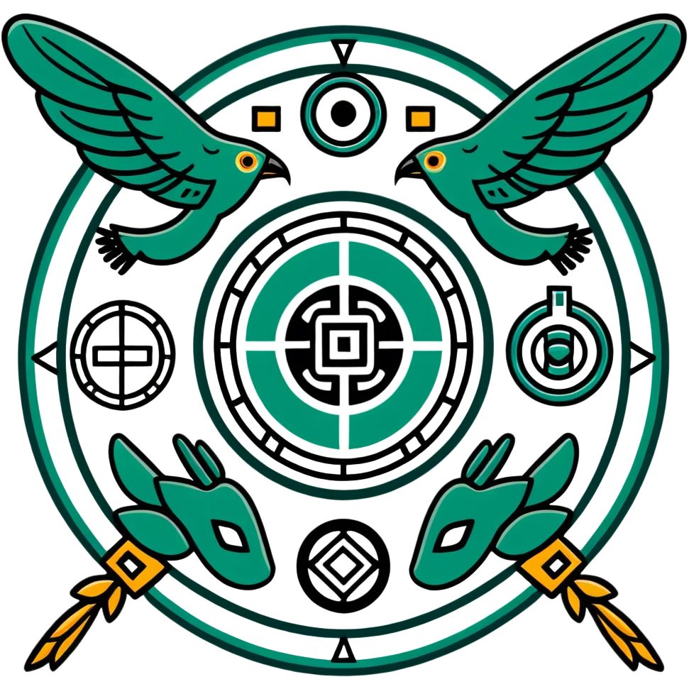 Ancient Maya symbols for message sending and receiving, stylized with authentic Maya animal messengers. Only dark green (#013220) lines on white background, geometric emoji