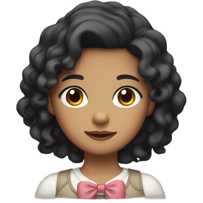 a girl with black wavy hair, brown eyes, fair skin, and a bow in her hair emoji