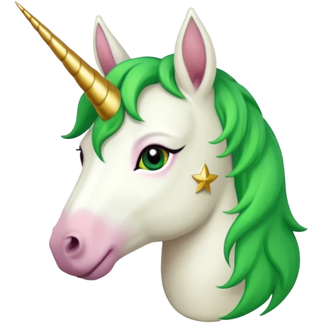 unicorn with green hair and earrings emoji