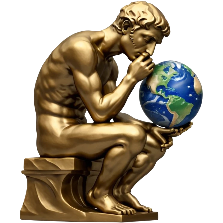 rodins sculpture the thinker but with a planet earth in its hand emoji