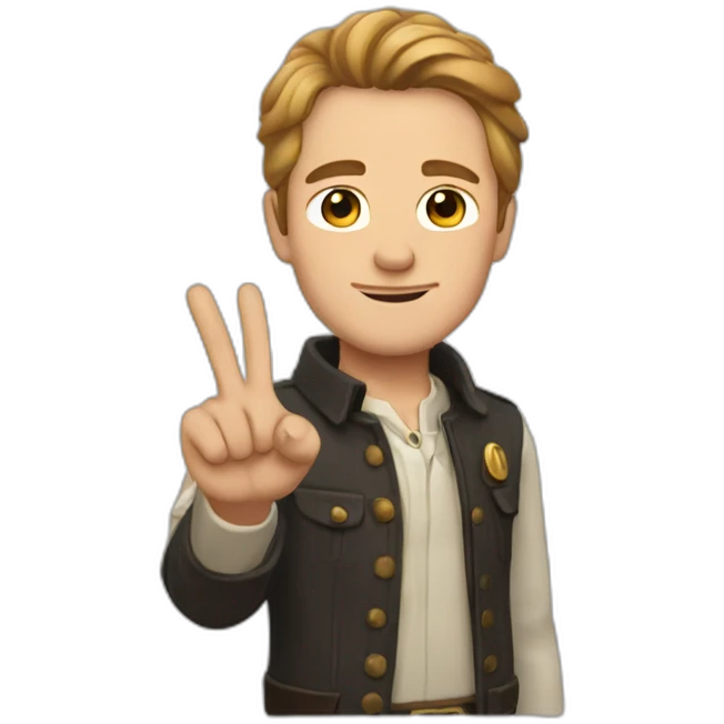 Hans holding up peace emoji