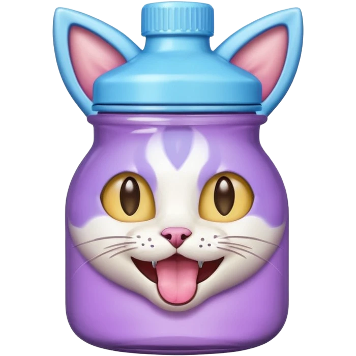 Smiling bottle of oil light purple top and light blue sticking tongue out and with cat ears emoji
