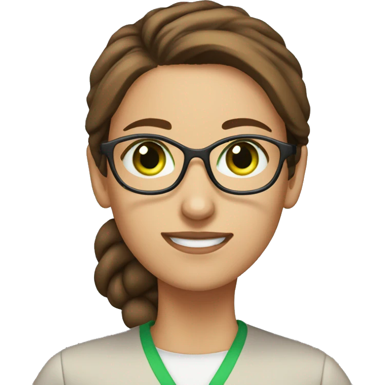 Female scientist with brown hair in a bun green eyes no glasses emoji