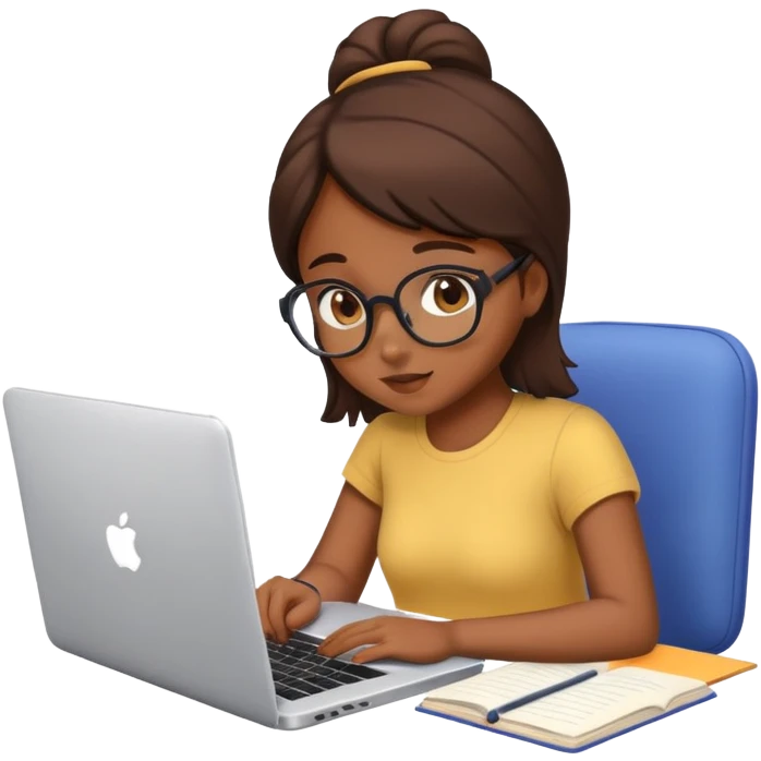 Brown skin girl studying on laptop emoji