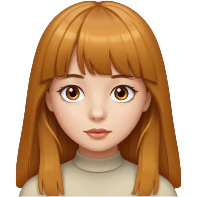 A girl with bangs, long caramel hair, hazel eyes, and white skin  emoji