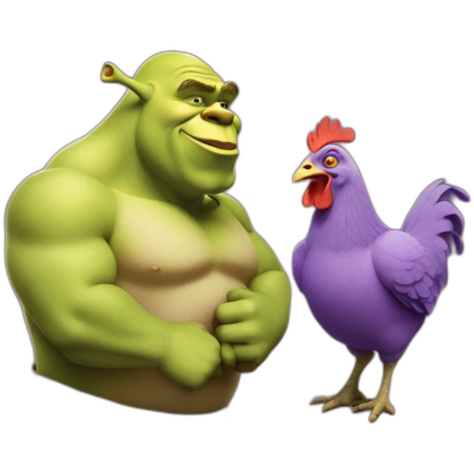 Shrek rose avec un poulet violet emoji