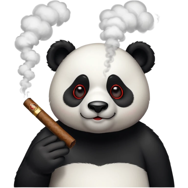 A panda with very red eyes and a cigar in his mouth with smoke in the air  emoji