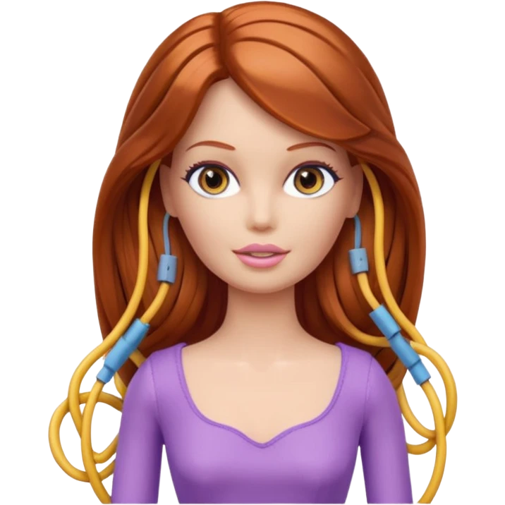 plastic barbie doll tightly bound with tangled AUX cables. emoji