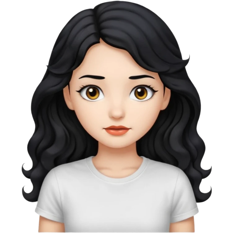 Beautiful girl,Black hair,wavy hair，long hair,Black eyes, white T-shirt emoji