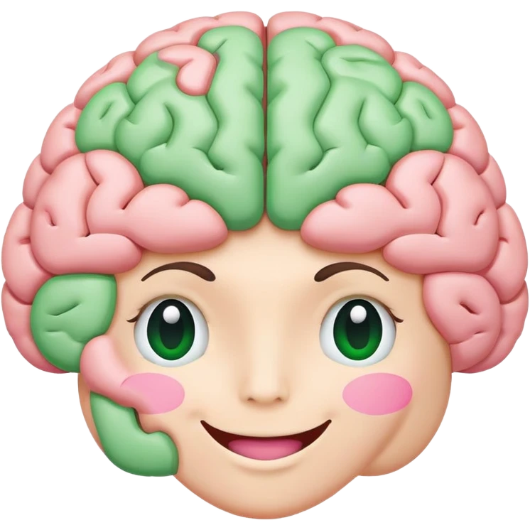 un cerebro en colores pastel rosa y verde, y con sonrisa  emoji