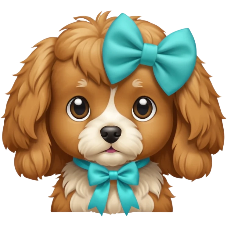 A cavoodle wearing an aqua bow emoji