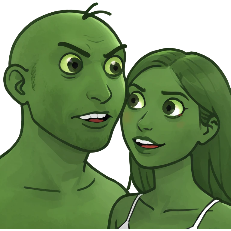 Emoji of a man teasing a woman emoji