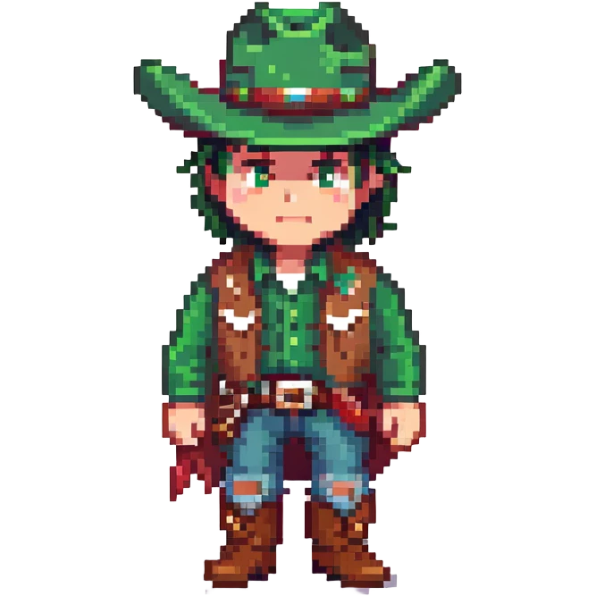 Cowboy with a green hat without a star, western clothes emoji
