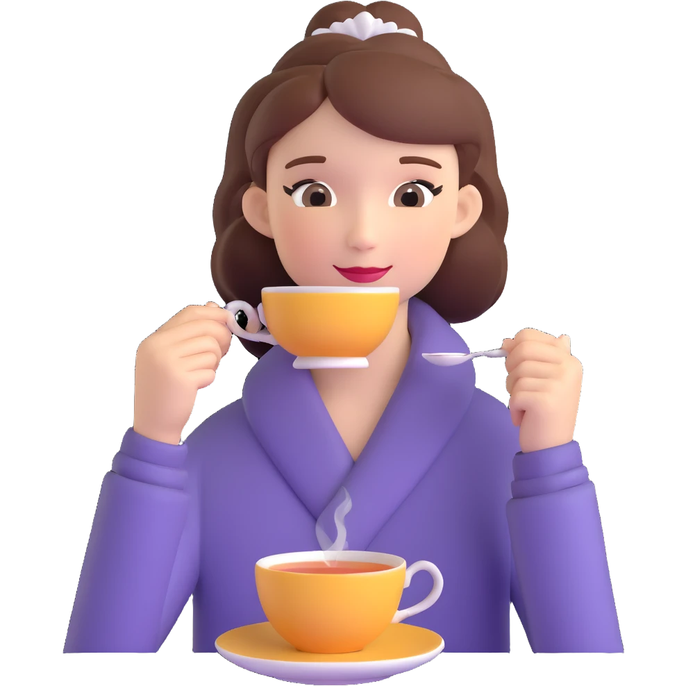 British girl with elegant hairstyle enjoying tea, focus on girl not teaware emoji