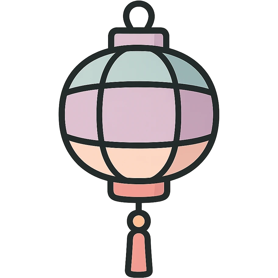 beautiful Chinese lantern, icon-color-outlined style, thin clean outlines, soft rounded shapes, pastel palette #98B5BC, #B5B3C1, #C9A3C9, #E4C0CA, #F7DCD1, #F7C0AA, detailed shadows and highlights, soft lighting, transparent background, minimalist oriental style, no extra decoration emoji