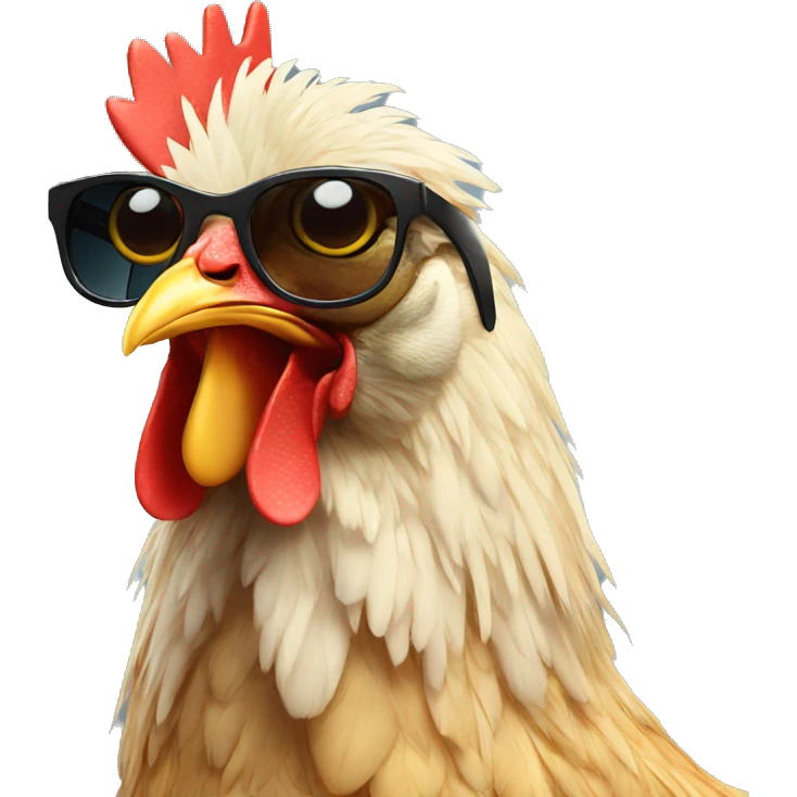 Chicken with wig and sun glasses emoji