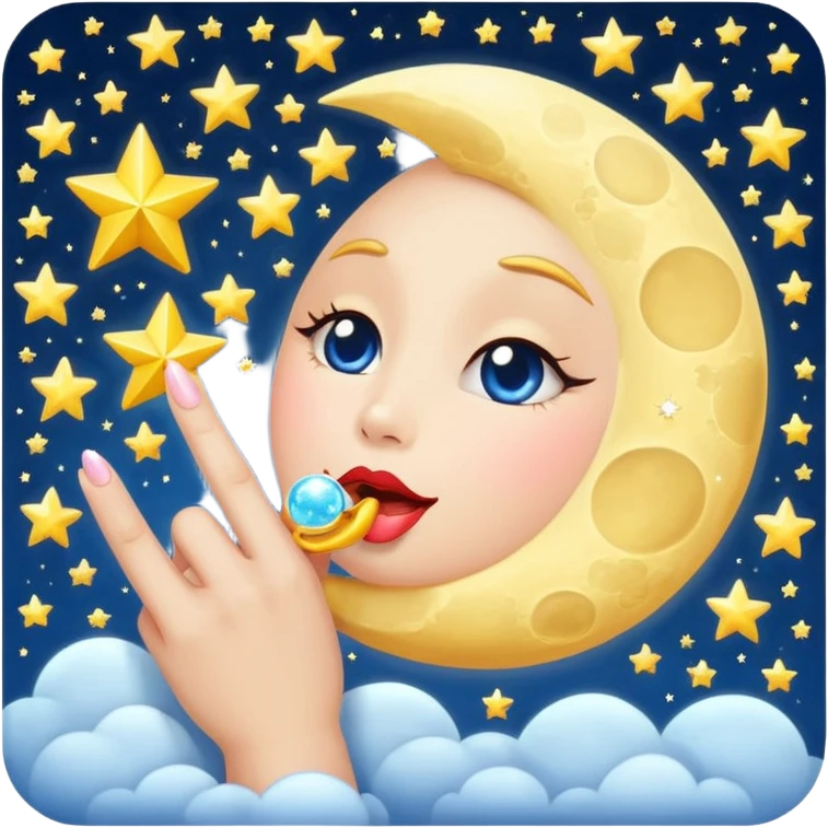 moon blowing a kiss of star sparkles emoji