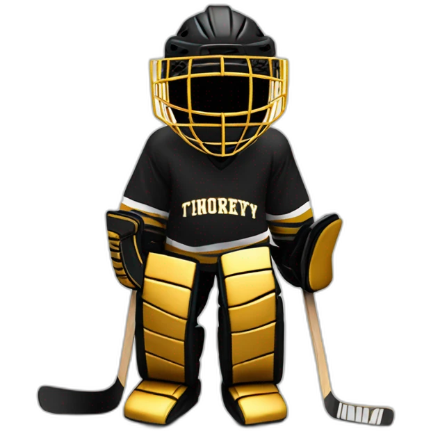 Ice hockey goalie with black and gold pads emoji