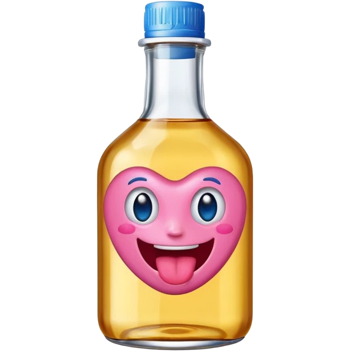 Smiling bottle of oil pink with silly face tongue out blue top emoji