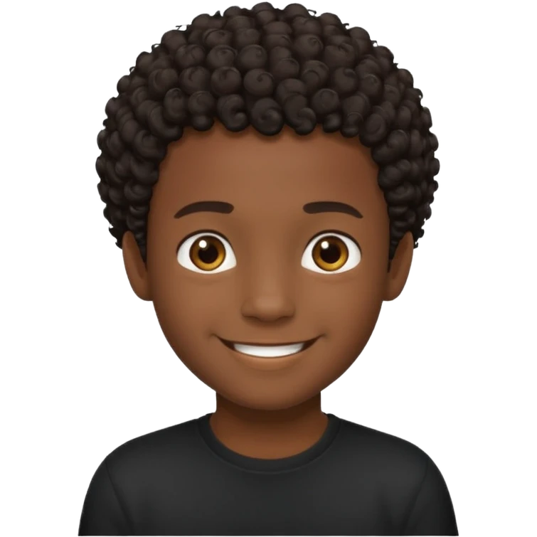 emoji of a friendly dark-skinned boy with short curly hair wearing a black shirt emoji