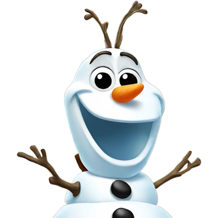 Olaf from frozen, standing in front of a gingerbread house emoji