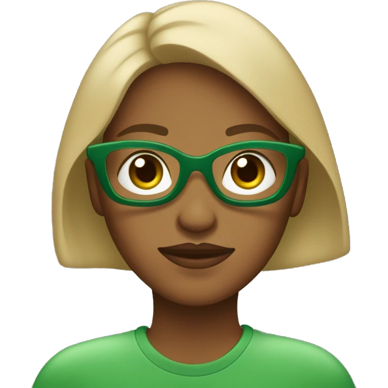Una mujer de pelocastaño oscuro y ojos cafes con una playera verde con un texto que diga Eli emoji
