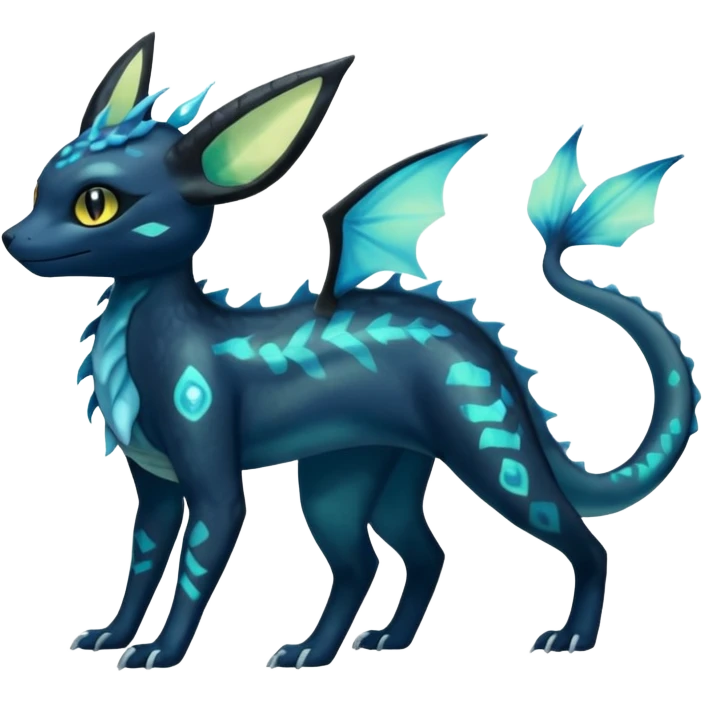 Scaley Scary Iridescent Luminescent Umbreon-Amaura-Vaporeon-Salandit-Fakémon-fusion (full body) emoji