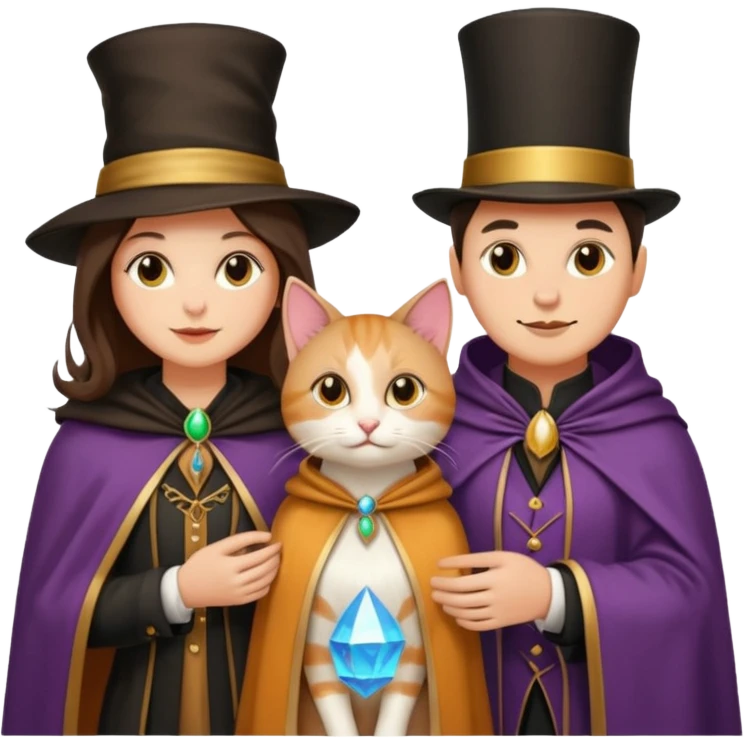 magician couple and their pet cat emoji